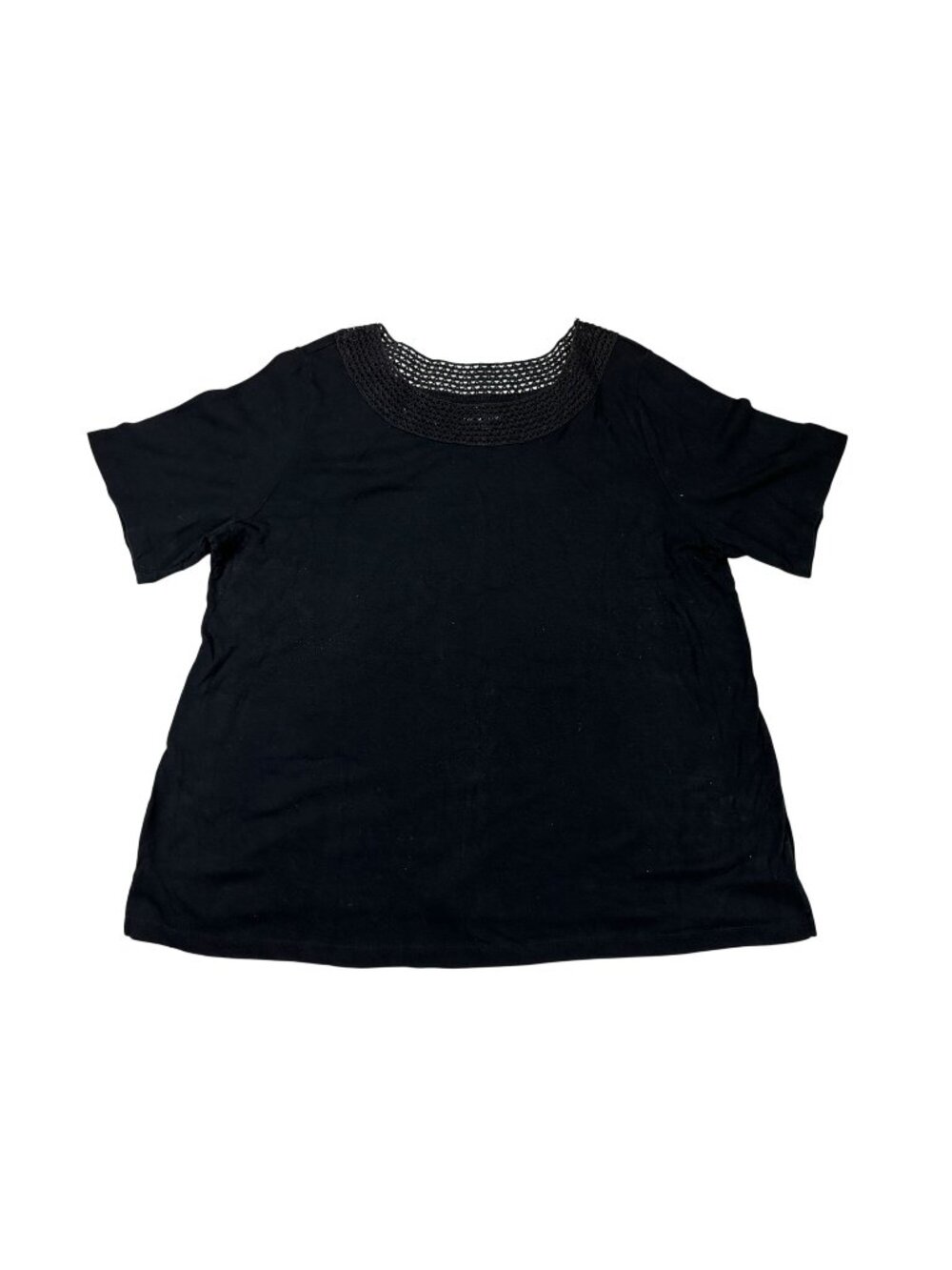 Croft&Barrow Womens 2X Black Short Sleeve Top Lace Accent Blouse Casual
